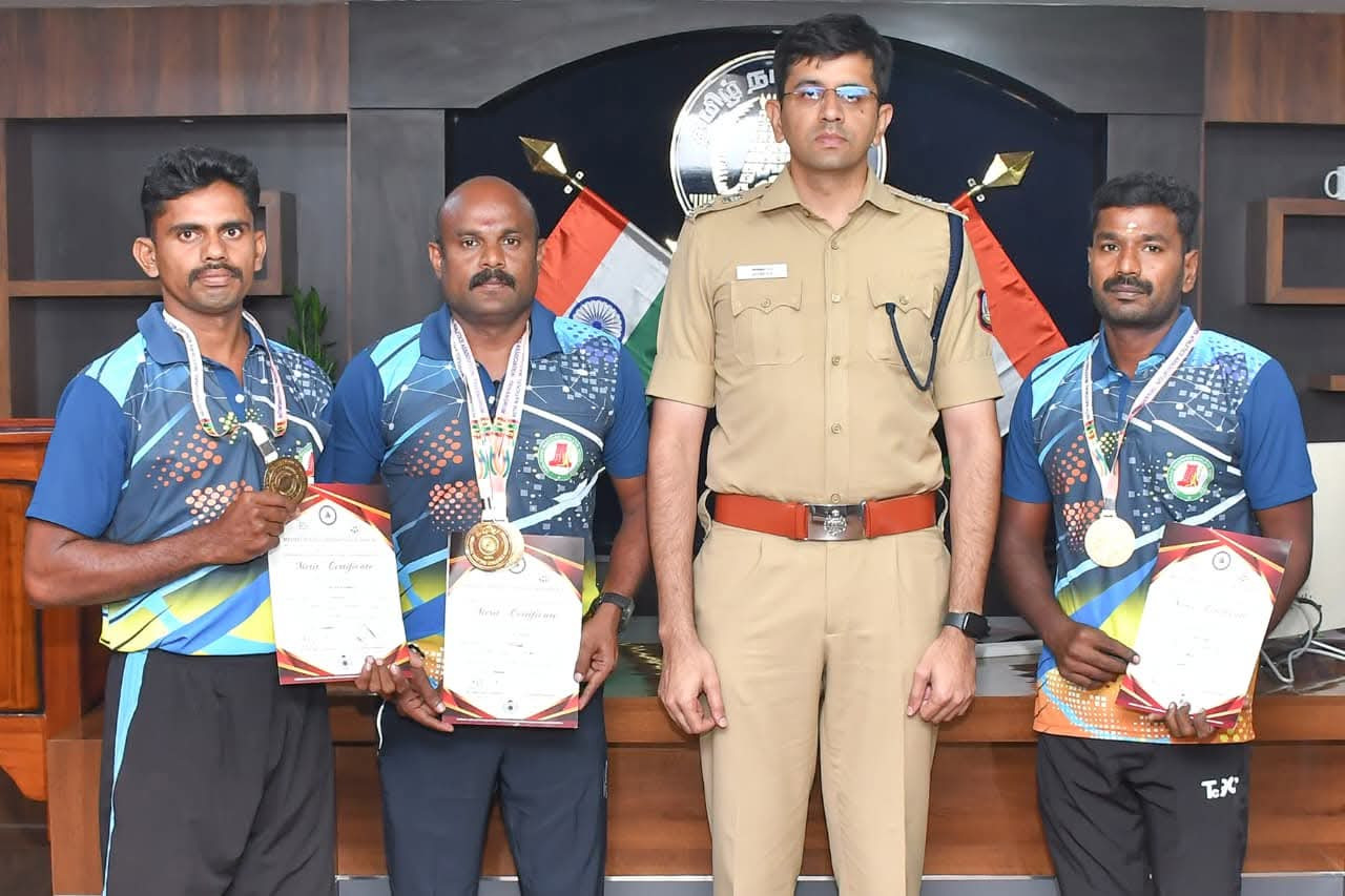 பல்வேறு விளையாட்டுப் போட்டிகளில் வெற்றி பெற்றவர்களை பாராட்டிய மாவட்ட காவல் கண்காணிப்பாளர்....!!!!